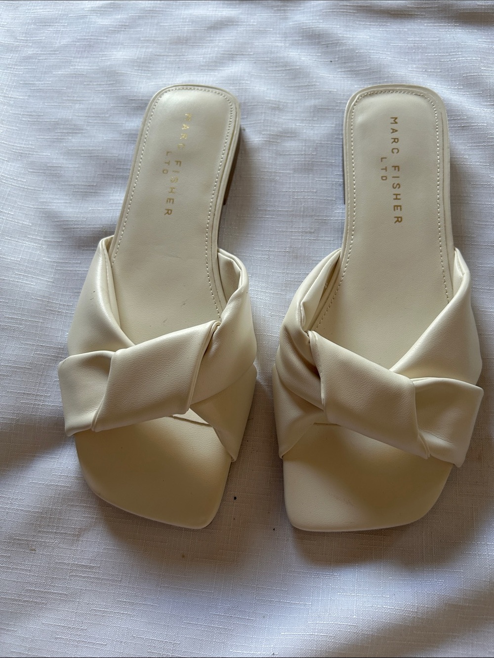 Marc Fisher Off-White Knotted Slide Mules